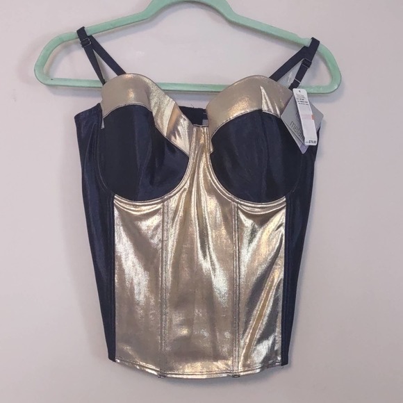 5. Fine Lines 4-Way Convertible Bustier Bra Corset Metallic Gold Black 38E - Picture 2 of 8